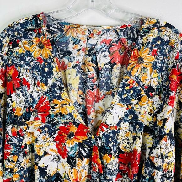 Easel blue red white floral wrap boho blouse top small - Picture 2 of 8